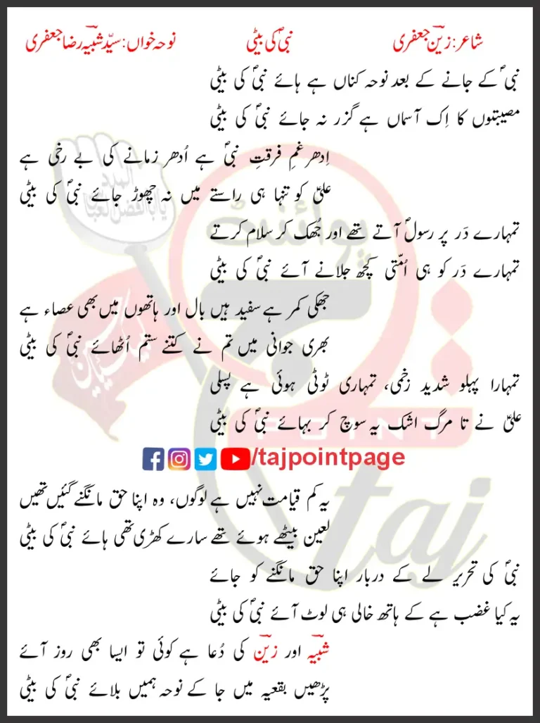 Nabi Ki Beti Syed Shabih Raza Jafry Lyrics Urdu 2019
