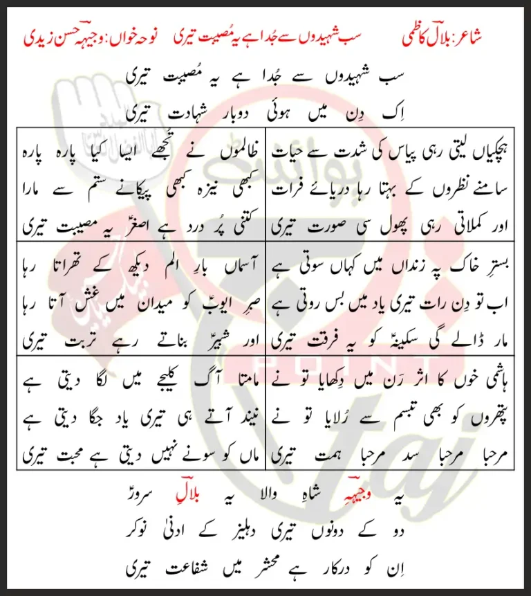 Sab Shaheedon Se Juda Hai Ye Mosibat Teri Lyrics In Urdu 2014