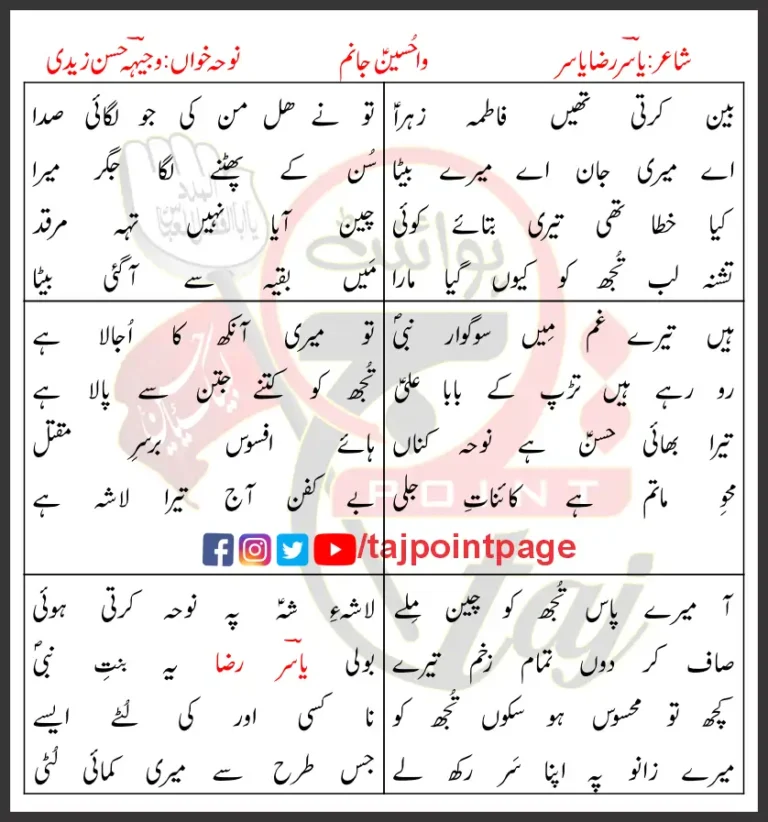 Wah Hussain Janam Lyrics In Urdu 2015