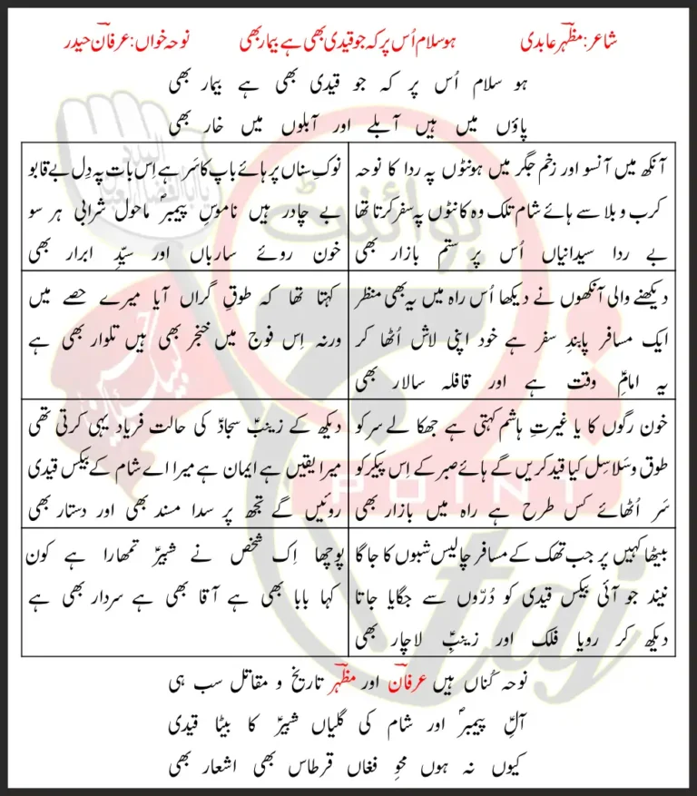 Ho Salam Oss Par Keh Jo Qaidi Bhi Hai Beemar Bhi Lyrics In Urdu 2011
