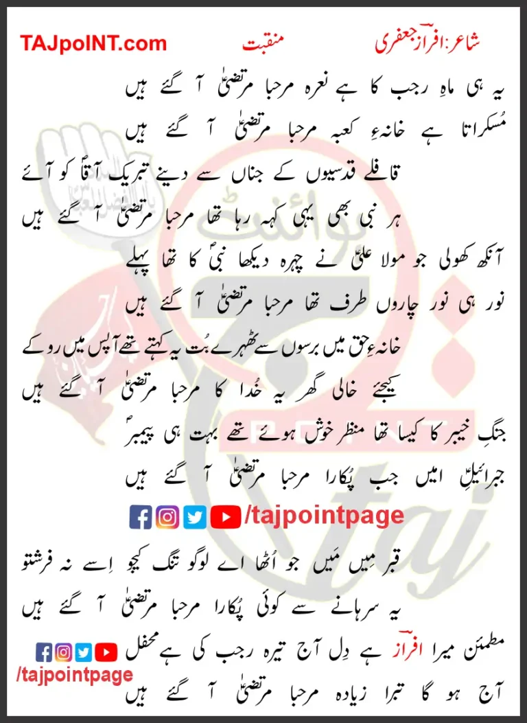 Ye Hi Hai Mah-e-Rajab Ka Hai Nara Marhaba Murtaza Aa Gaye Hain Lyrics Urdu 2019