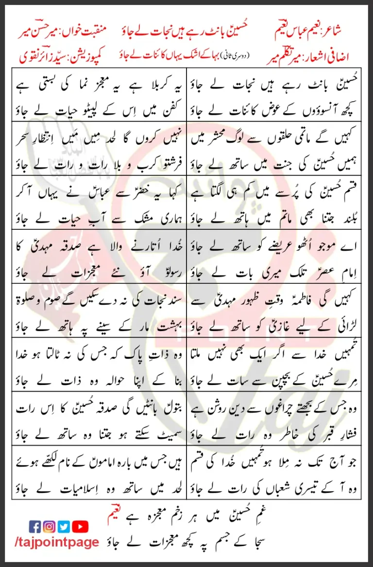 Hussain Baant Rahe Hain Nijaat Le Jao Lyrics Urdu 2019