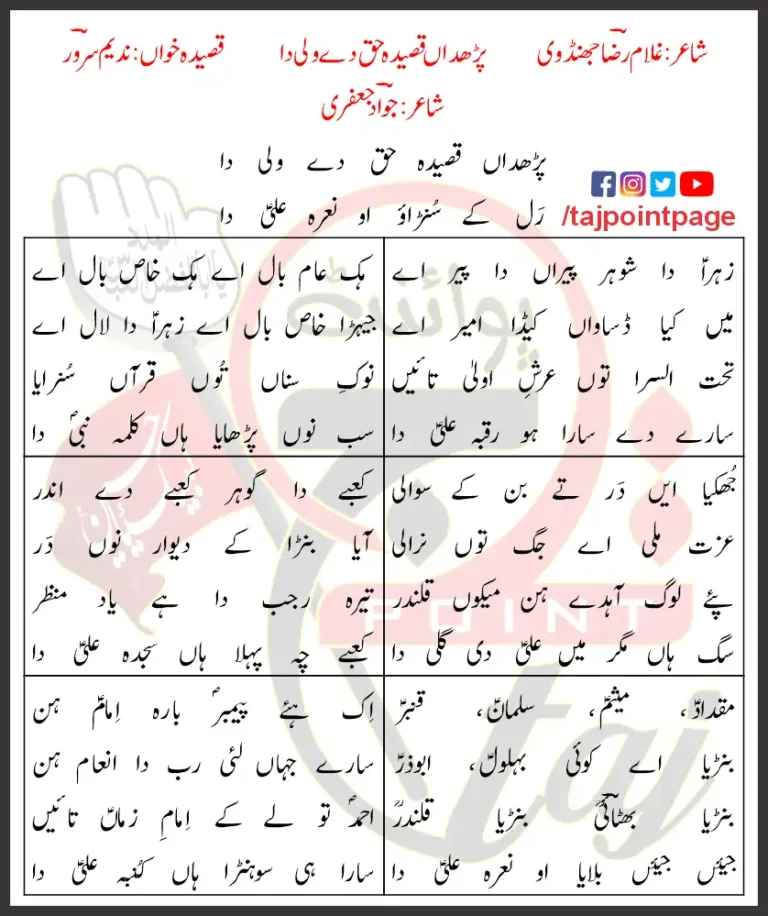 Parhdaan Qasida Haq De Wali Da Lyrics Nadeem Sarwar 2009