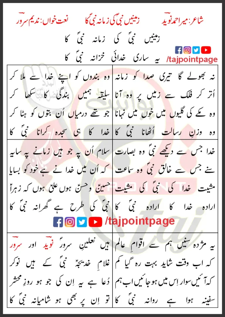 Zamenain Nabi Ki Zamana Nabi Ka Lyrics In Urdu 2009