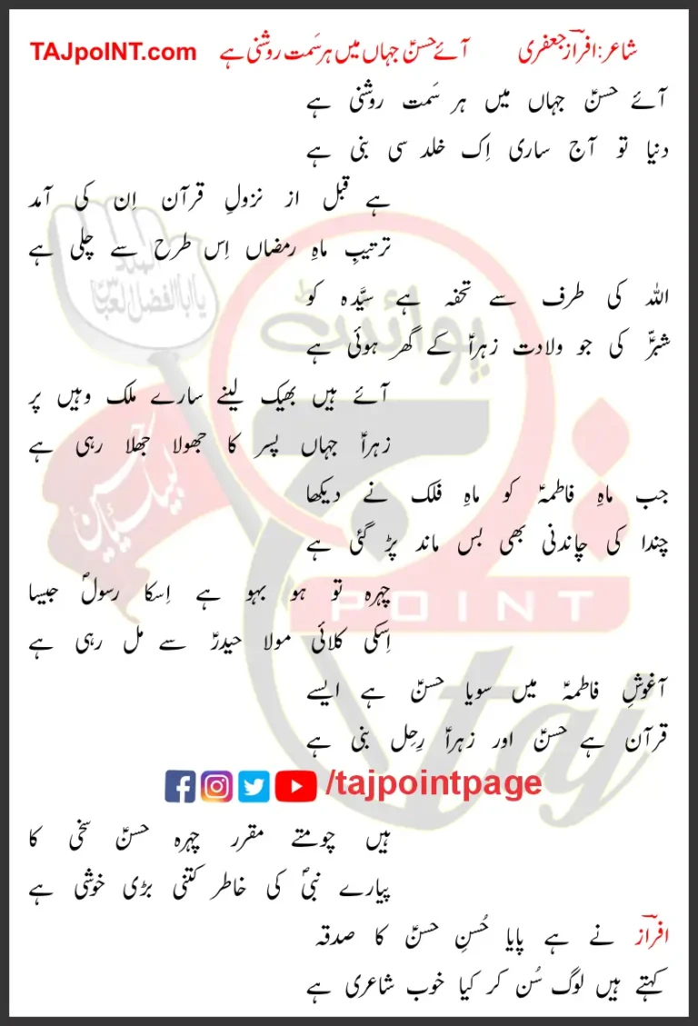 Aaye Hasan Jahan Mein Har Samat Roshni Hai Lyrics in Urdu 2019
