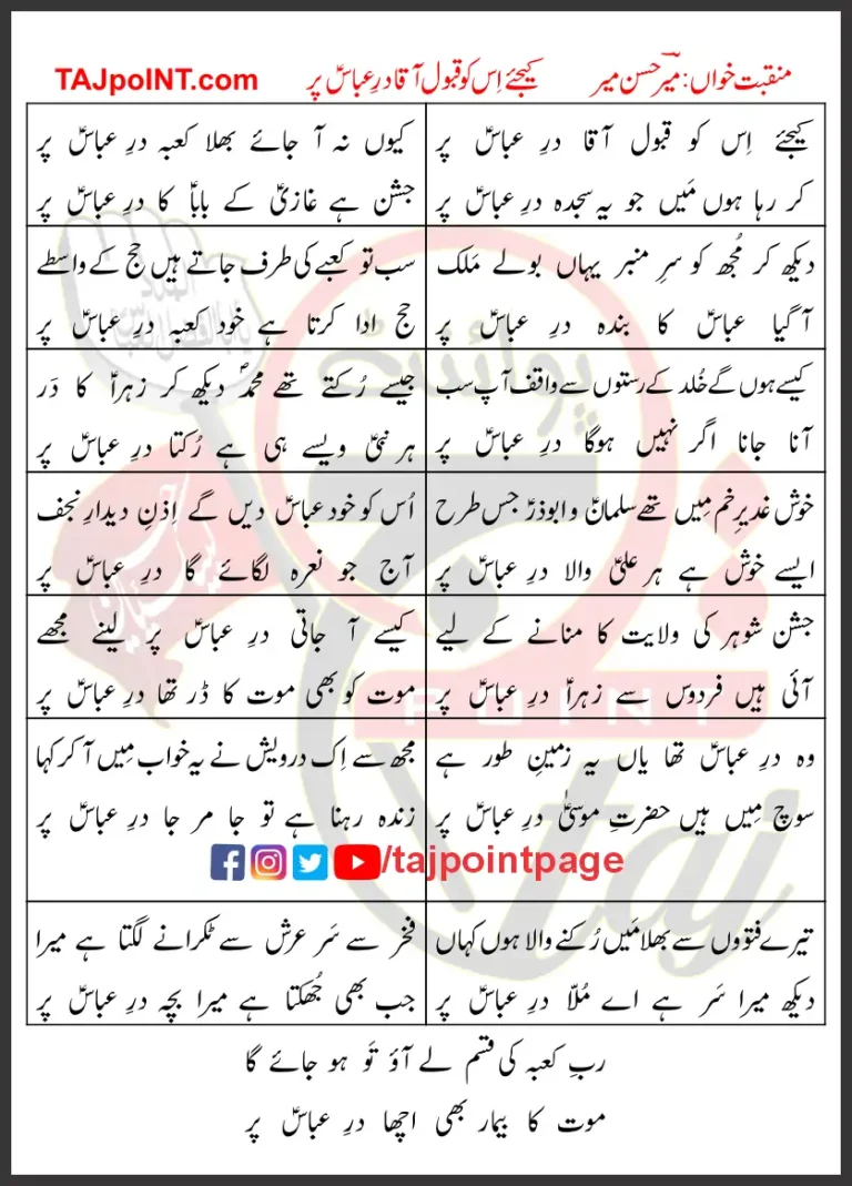 Kijiye Iss Ko Qabool Aaqa Dar-e-Abbas Par Lyrics Urdu 2017