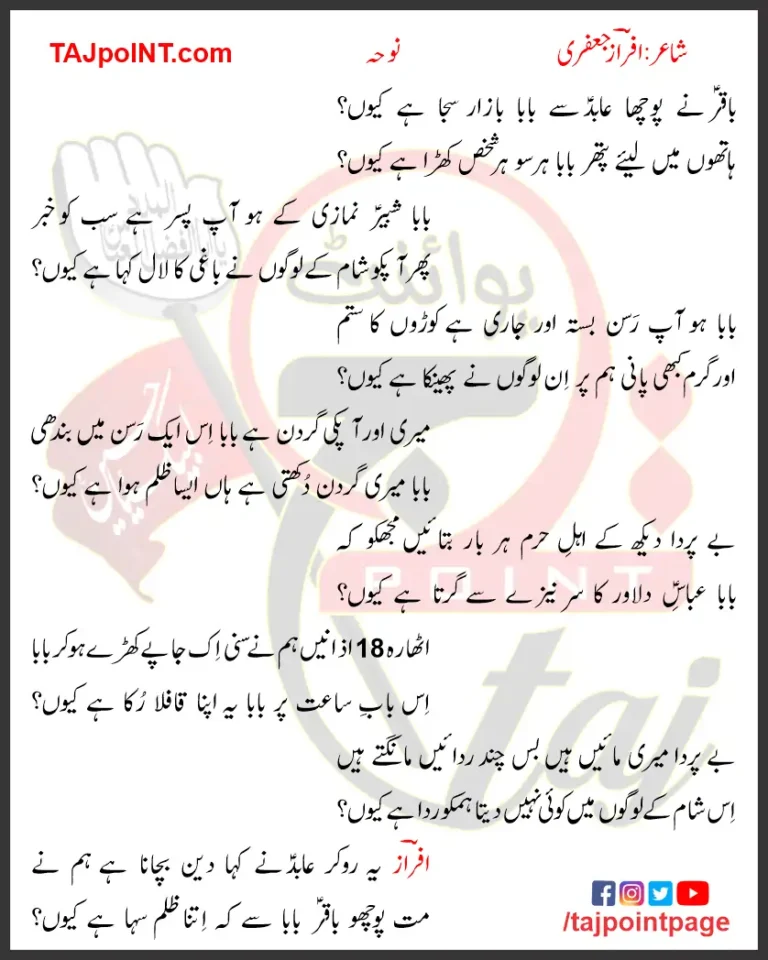 Baqir Ne Pocha Abid Se Baba Bazar Saja Hai Kyun Lyrics Urdu 2019