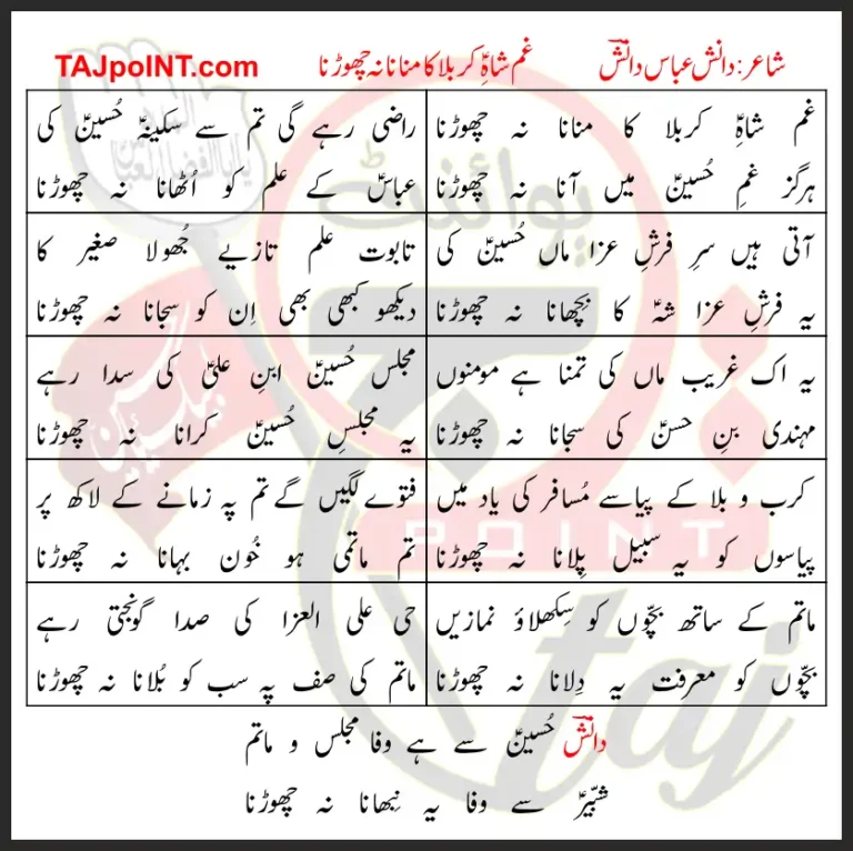 Gham Shah-e-Karbala Ka Manana Na Chorna Lyrics In Urdu 2019