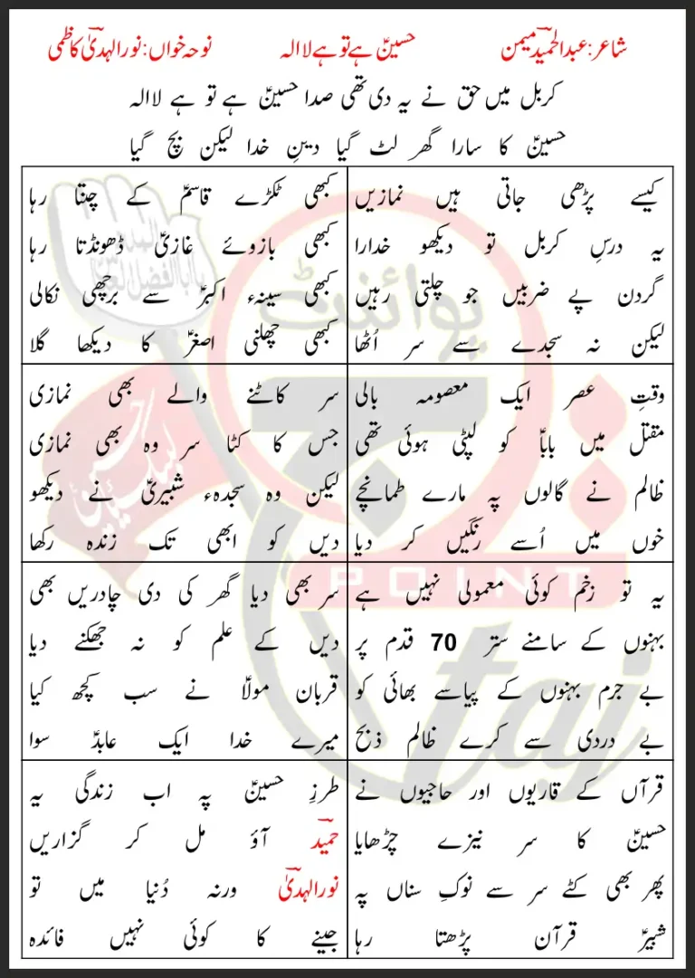 Hussain Hai Tu Hai Laillah Lyrics In Urdu 2019