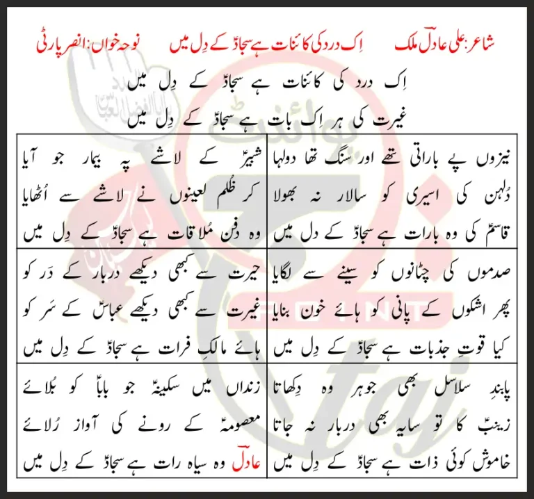 Ik Dard Ki Kainaat Hai Sajjad Ke Dil Mein Lyrics In Urdu 2001