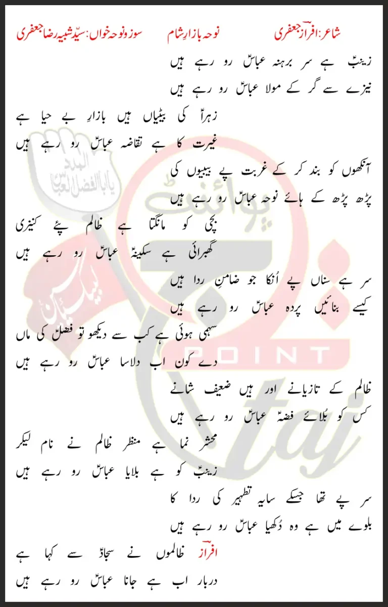 Zainab Hai Sar Barehna Abbas Ro Rahe Hain Lyrics In Urdu 2019