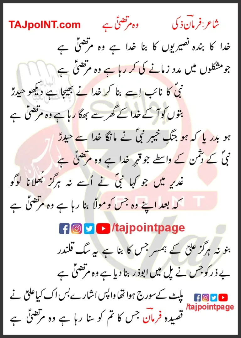Khuda Ka Banda Nuseriyon Ka Bana Khuda Hai Woh Murtaza Hai Lyrics In Urdu 2019