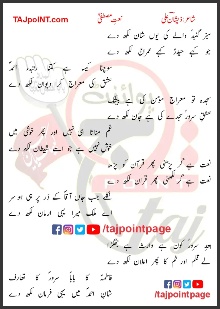 Sabz Gunbad Walay Ki Youn Shan Likh De Lyrics In Urdu 2019