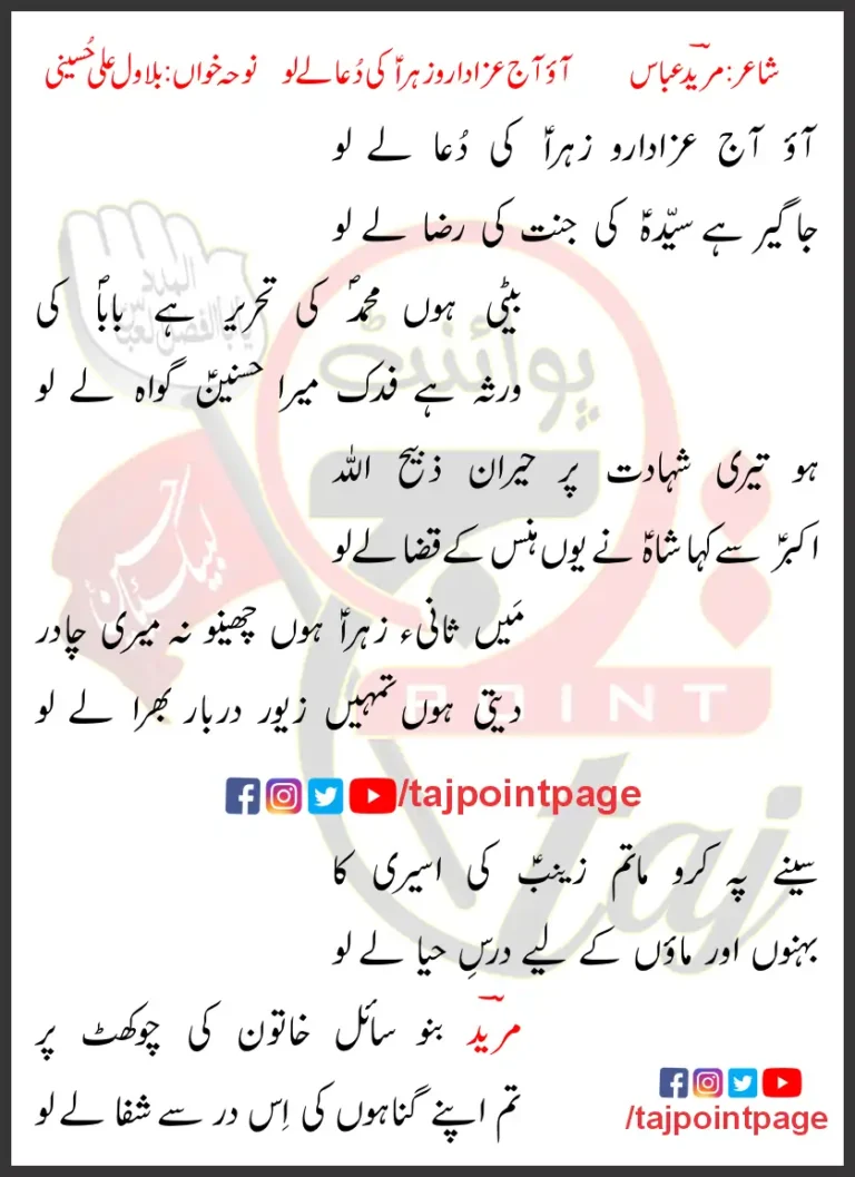 Aao Aaj Azadaro Zahra Ki Dua Le Lo Lyrics In Urdu 2020