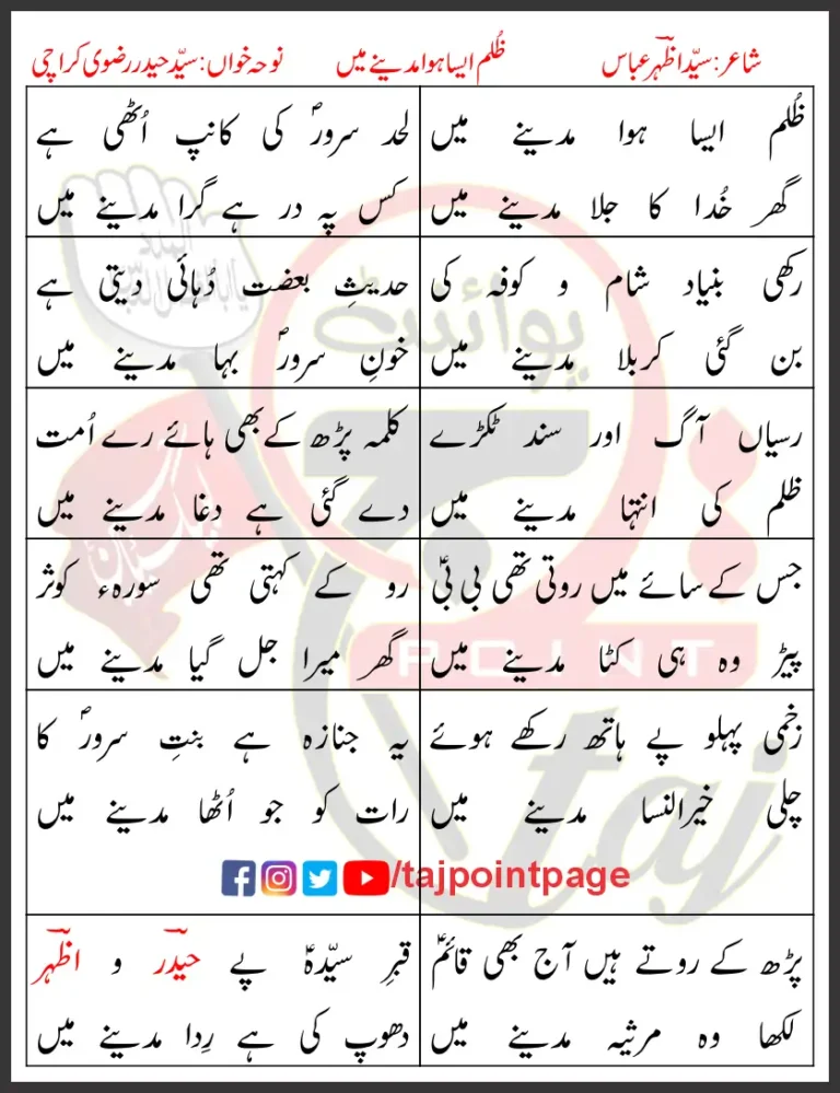 Zulm Aisa Howa Madine Mein Lyrics In Urdu 2020