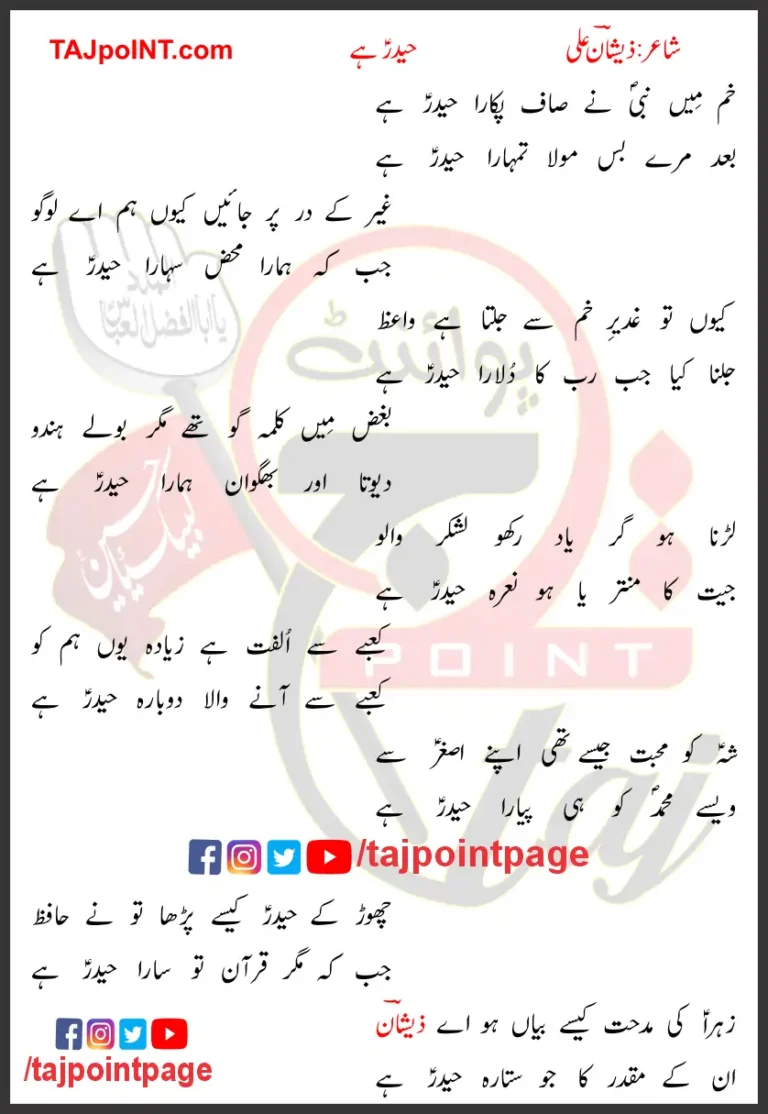 Khum Mein Nabi Ne Saaf Pukara Haider Hai Lyrics In Urdu 2020