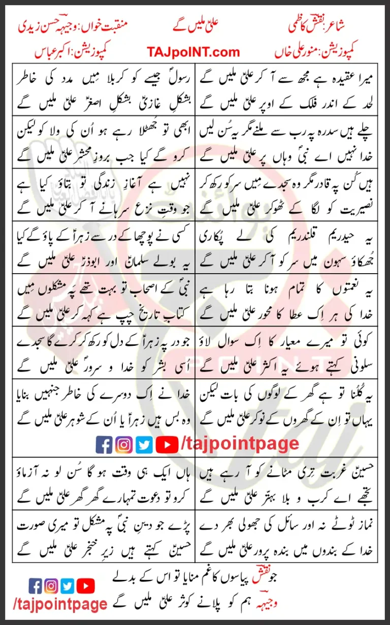 Ali Milein Gaye Lyrics In Urdu Wajhi Hasan Zaidi 2020