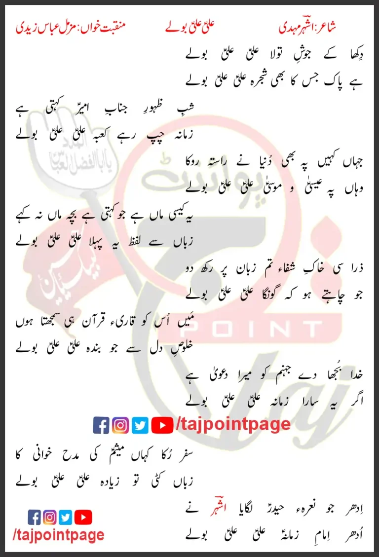 Dikha Ke Josh-e-Tawala Ali Ali Bolay Lyrics In Urdu 2020