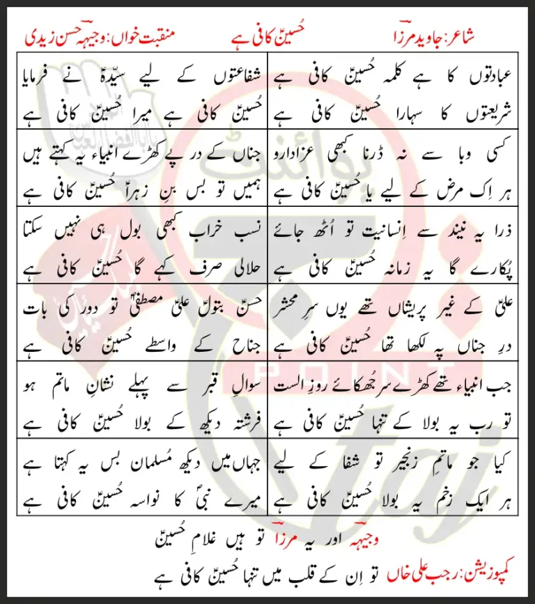 Hussain Kafi Hai Lyrics In Urdu 2020