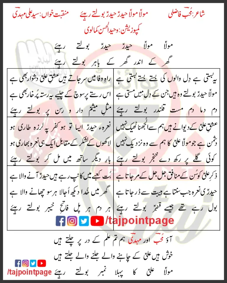 Maula Maula Haider Haider Boltay Rahiye Lyrics In Urdu 2020