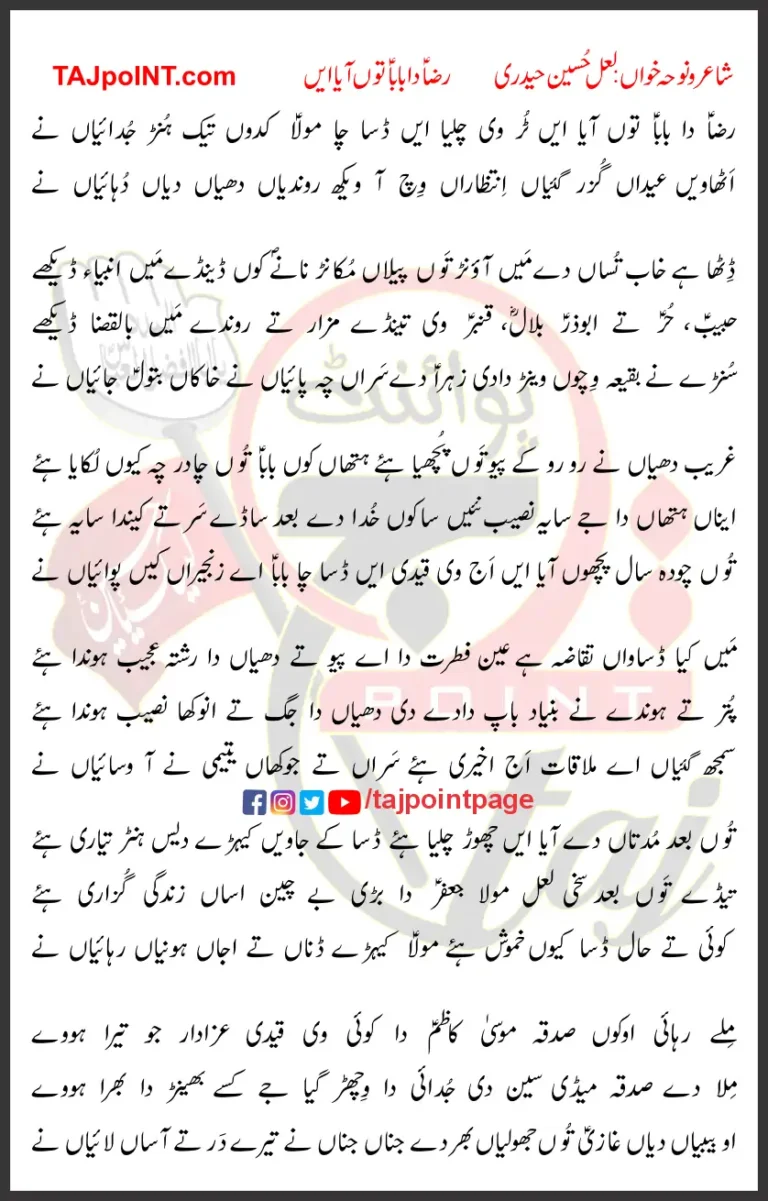 Raza Da Baba Tu Aaya Aein Lyrics Saraiki 2020