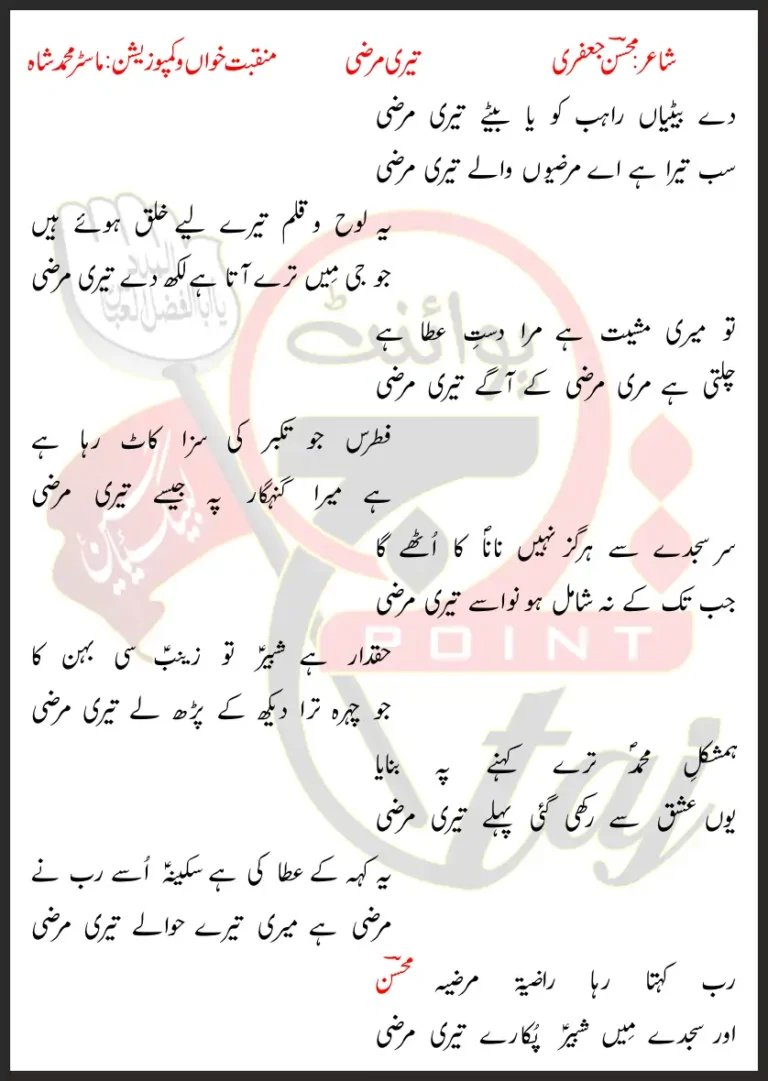 Teri Merzi Lyrics In Urdu Master Syed Mohammad Shah 2020