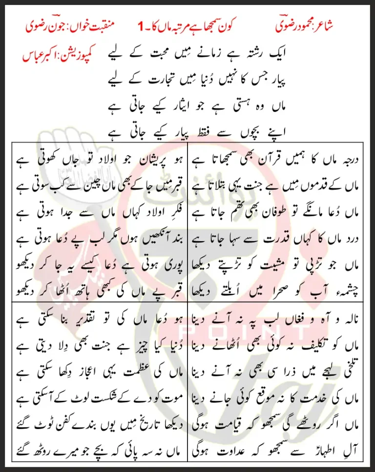 Kon Samjha Hai Martaba Maa Ka-1 Lyrics In Urdu 2020