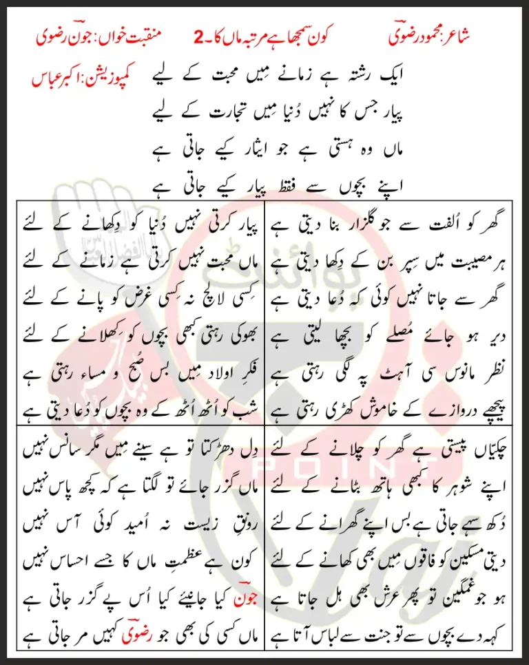Kon Samjha Hai Martaba Maa Ka-2 Lyrics In Urdu 2020