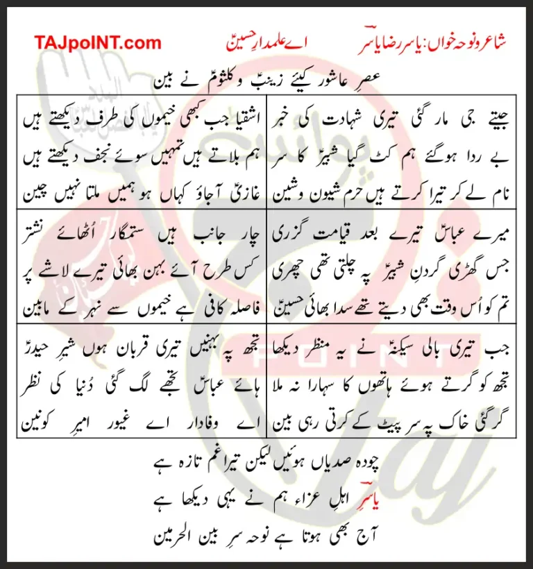 Aye Alamdar e Hussain Lyrics In Urdu 2020