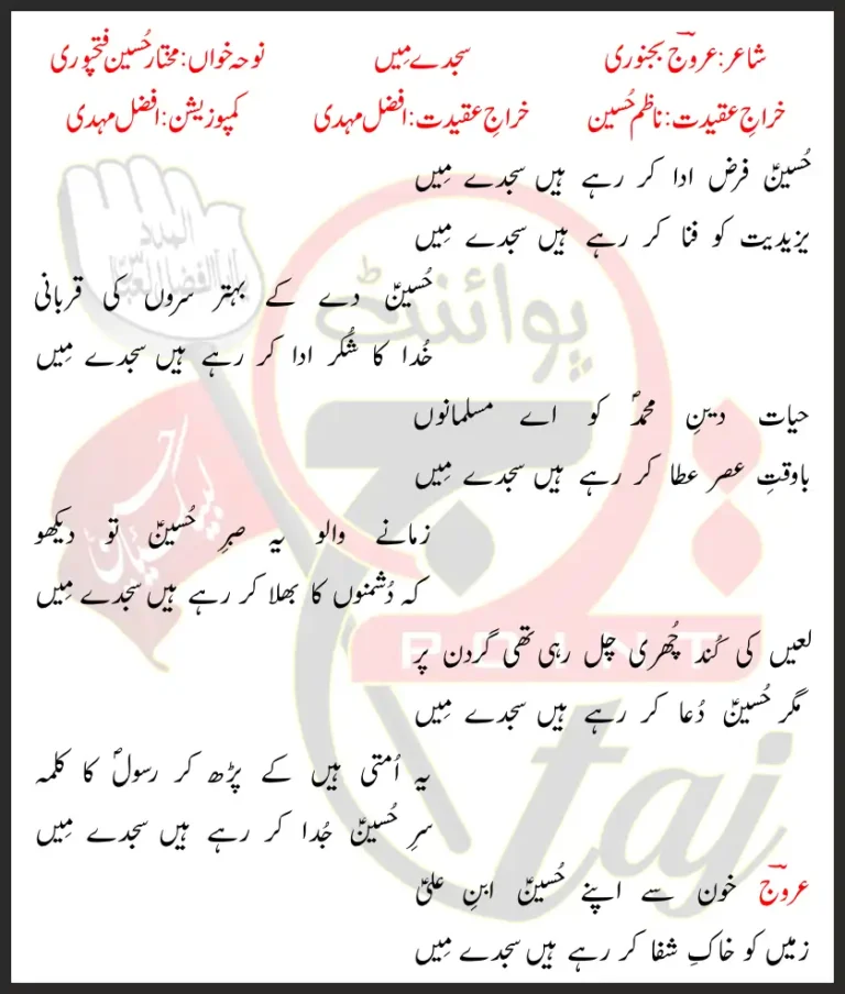 Hussain Farz Ada Kar Rahay Hain Sajday Mein Lyrics In Urdu 2020