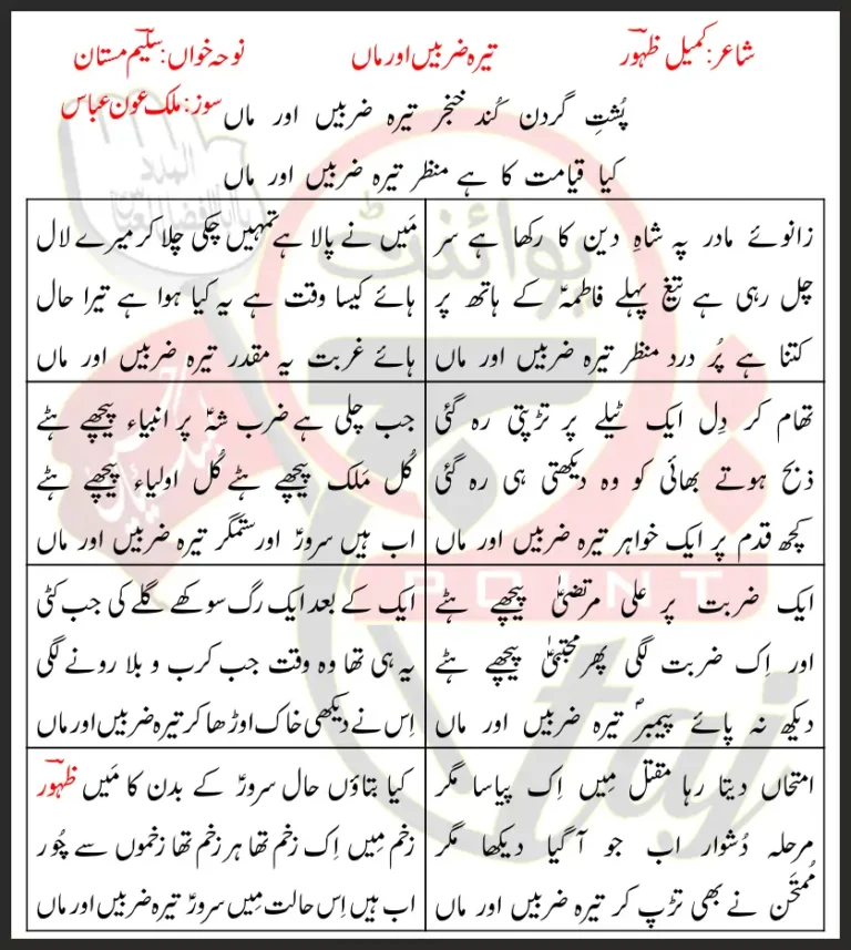 Tera Zarbain Aur Maa Lyrics In Urdu 2020
