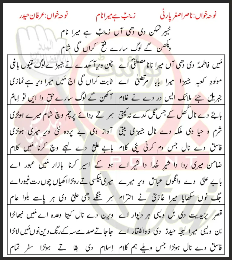 Zainab Hai Mera Naam Lyrics In Punjabi 2015