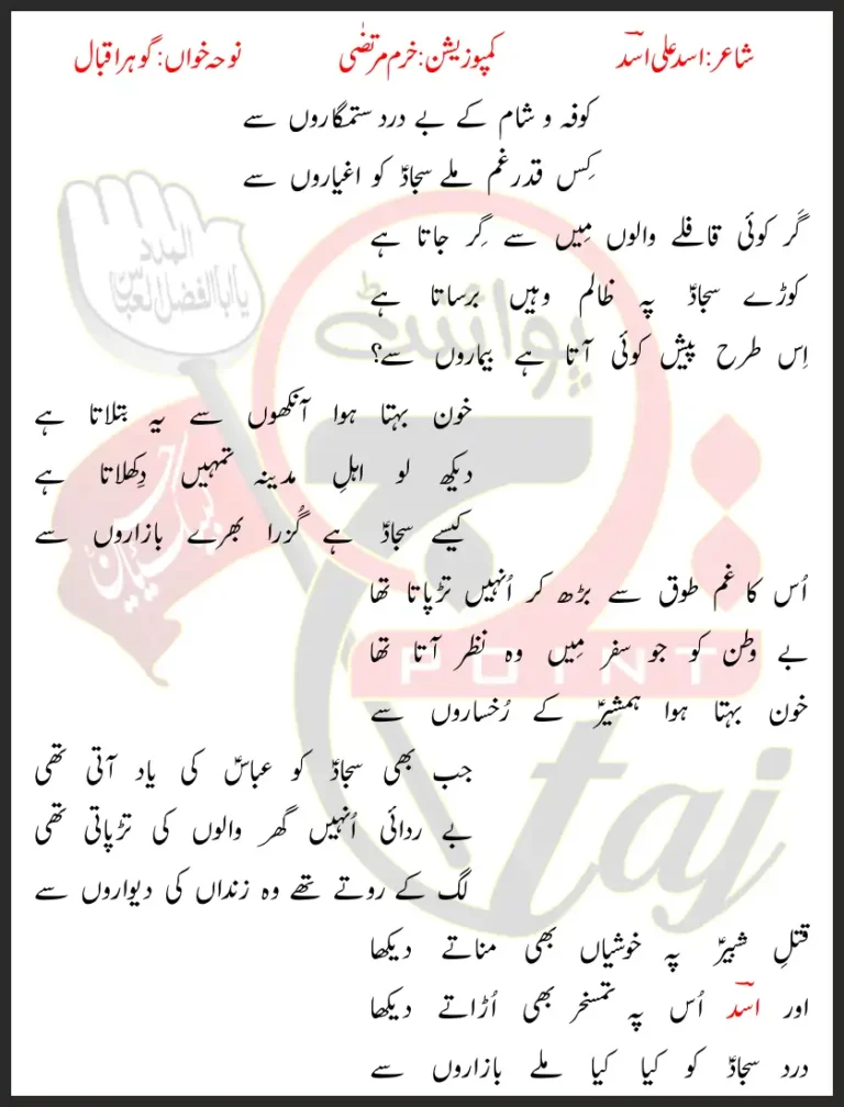 Kofa o Sham Ke Be Dard Sitamgaron Se Lyrics In Urdu 2020