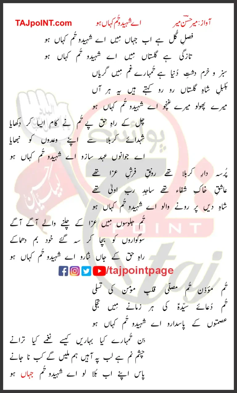 Aye Shaheedo Tum Kahan Ho Lyrics In Urdu 2010