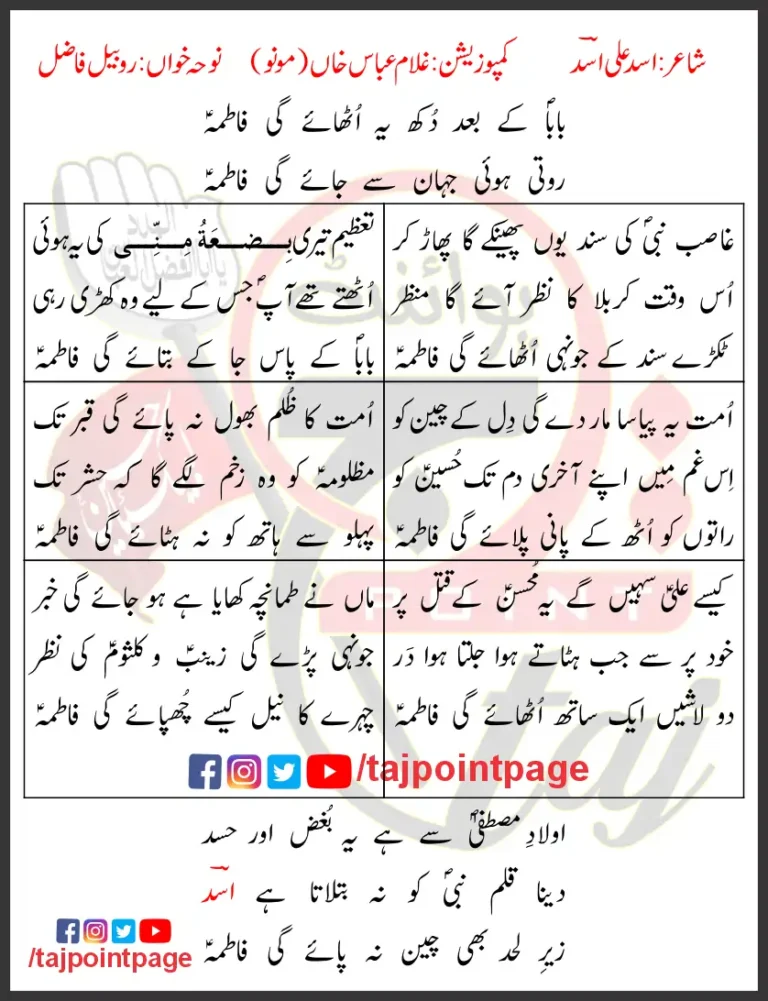 Baba Kay Baad Dukh Yeh Uthayegi Fatima Lyrics In Urdu 2021