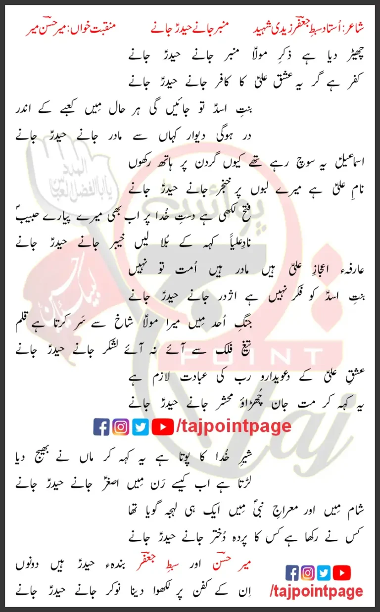 Mimbar Janay Haider Janay Lyrics In Urdu Mir Hasan Mir 2008