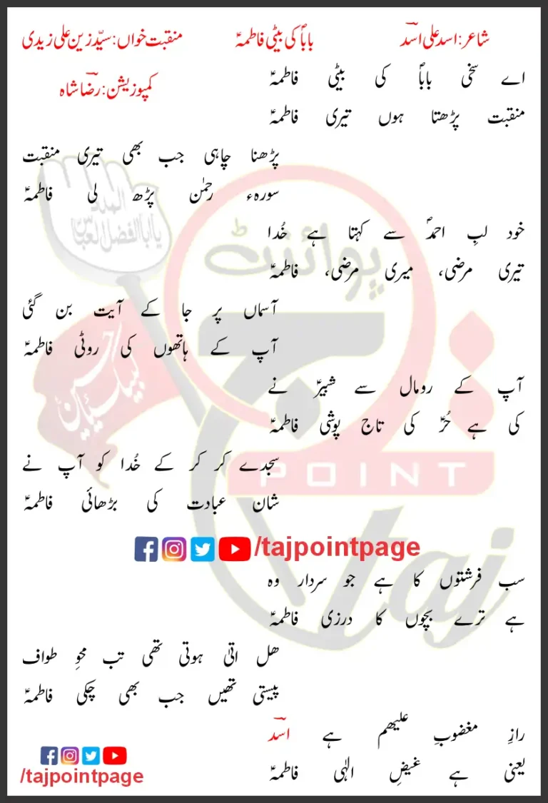 Baba Ki Beti Fatima Lyrics In Urdu 2021 Syed Zain Ali Zaidi