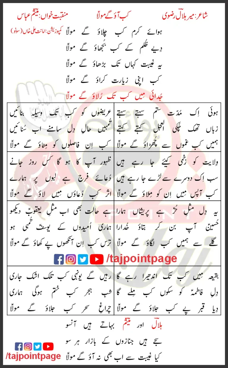Kab Aaoge Mola Mesum Abbas Lyrics In Urdu 2021