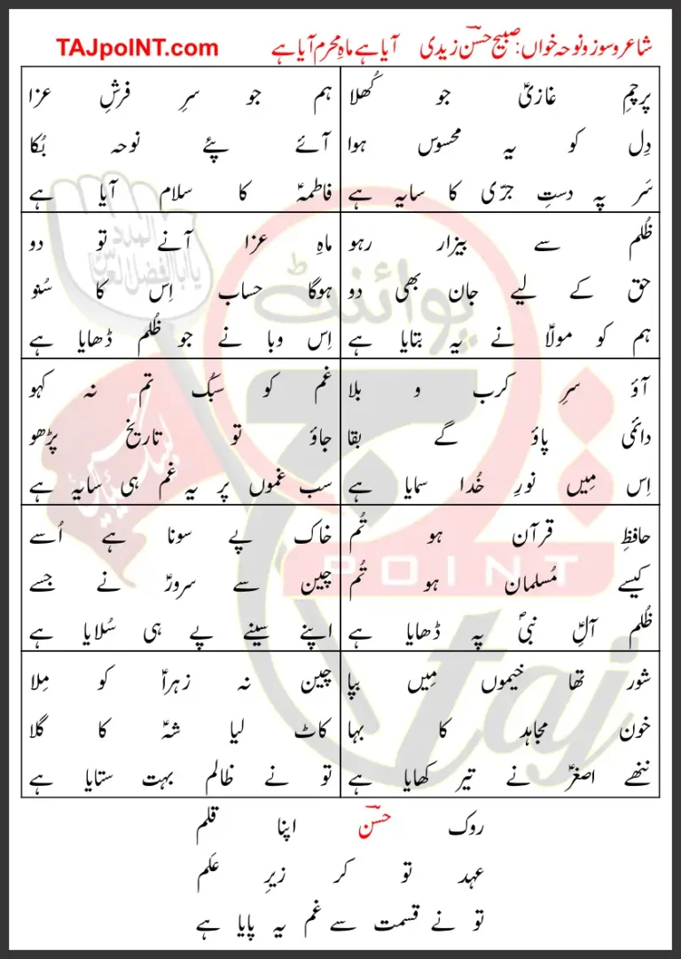 Aaya Hai Mah-e-Muharram Aaya Hai Syed Sabeeh Hassan Zaidi Lyrics Urdu 2020