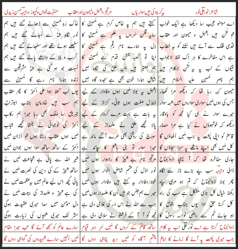 Karbala Ki Sawariyaan Syed Wajhi Hasan Zaidi Lyrics In Urdu 2024