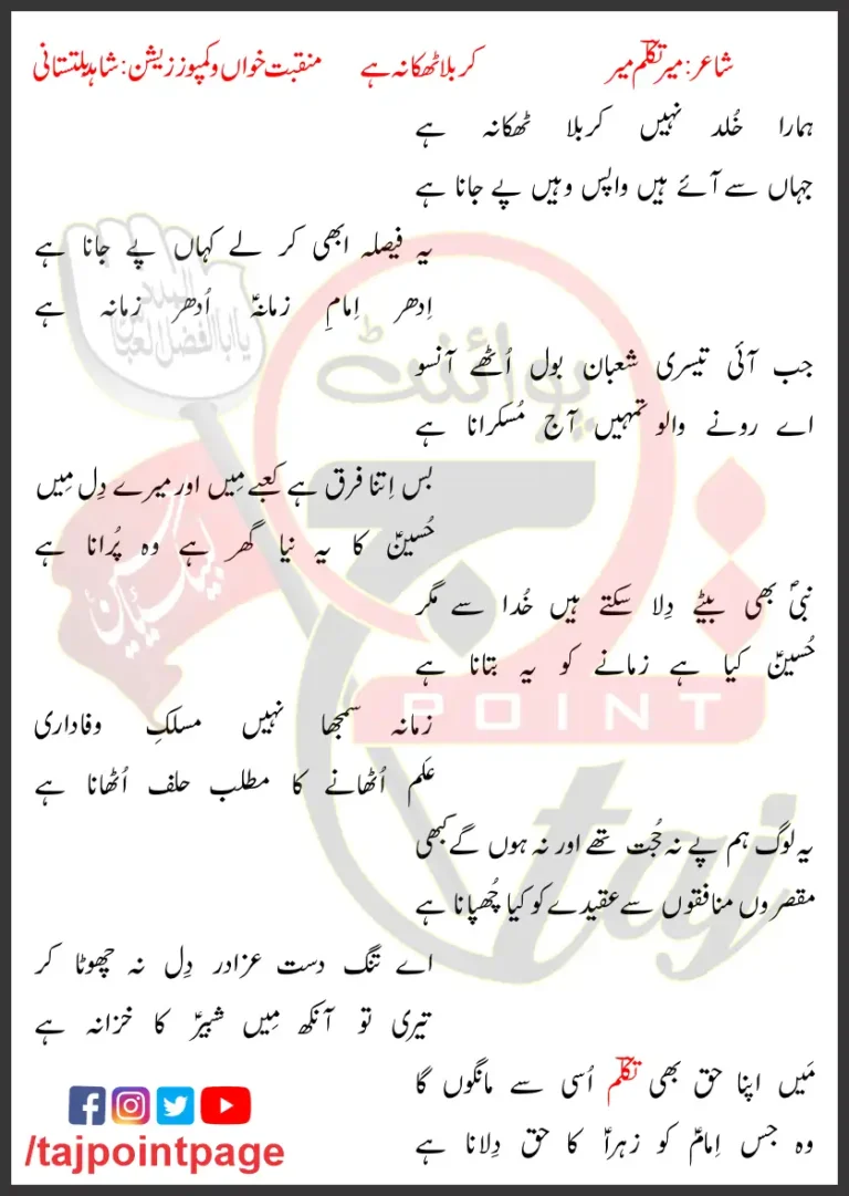 Karbala Thikana Hay Shahid Baltistani Lyrics Urdu 2021