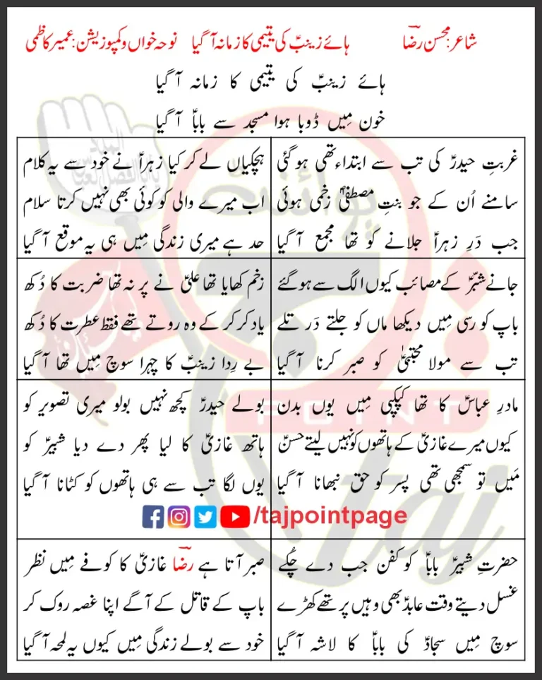 Haye Zainab Ki Yateemi Ka Zamana Aa Gaya Umair Kazmi Lyrics Urdu 2021