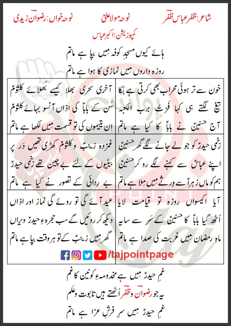 Matam e Ali Rizwan Zaidi Lyrics In Urdu 2021