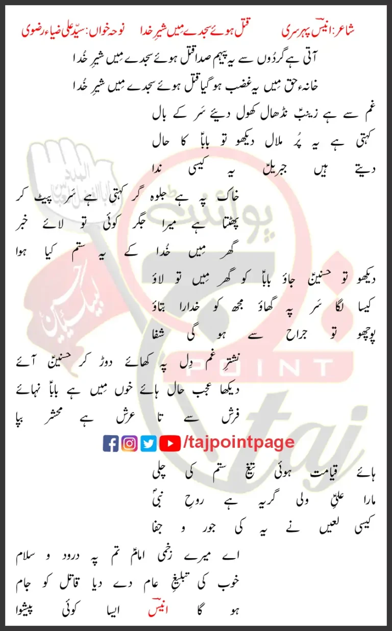 Qatal Hoye Sajday Mein Shair-e-Khuda Syed Ali Zia Rizvi Lyrics Urdu 2021