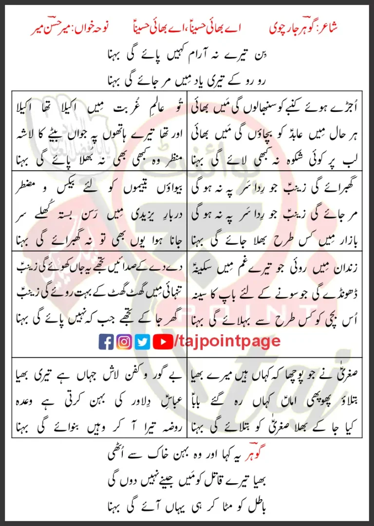 Aye Bhai Hussaina Mir Hasan Mir Lyrics Urdu 2003