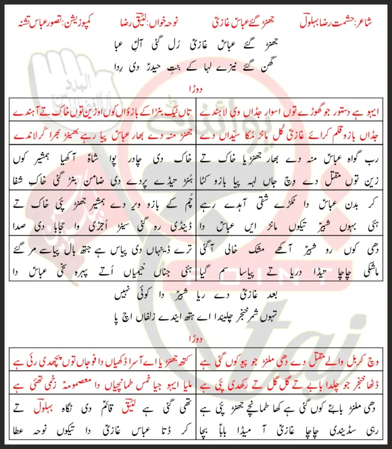 Jhanrr Gaye Abbas Ghazi Laeeq Raza Lyrics in Saraiki 2020