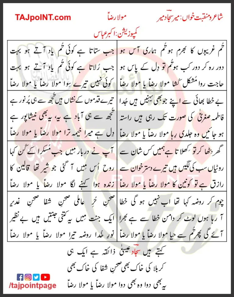 Mola Raza Isteghasa Mir Sajjad Mir Lyrics In Urdu 2020