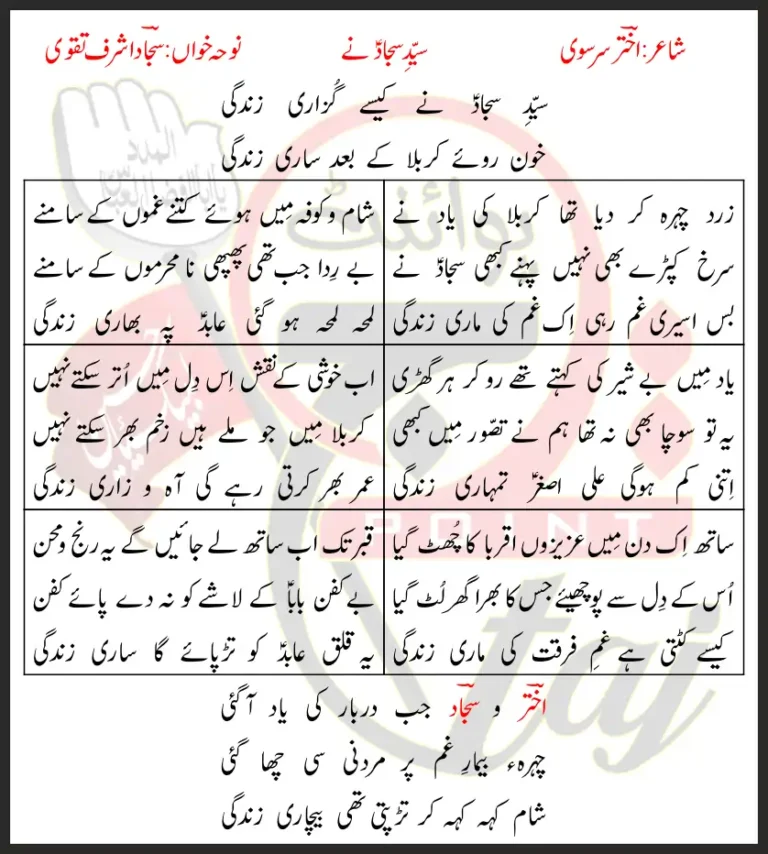 Syed-e-Sajjad Ne Sajjad Ashraf Taqvi Lyrics In Urdu 2020