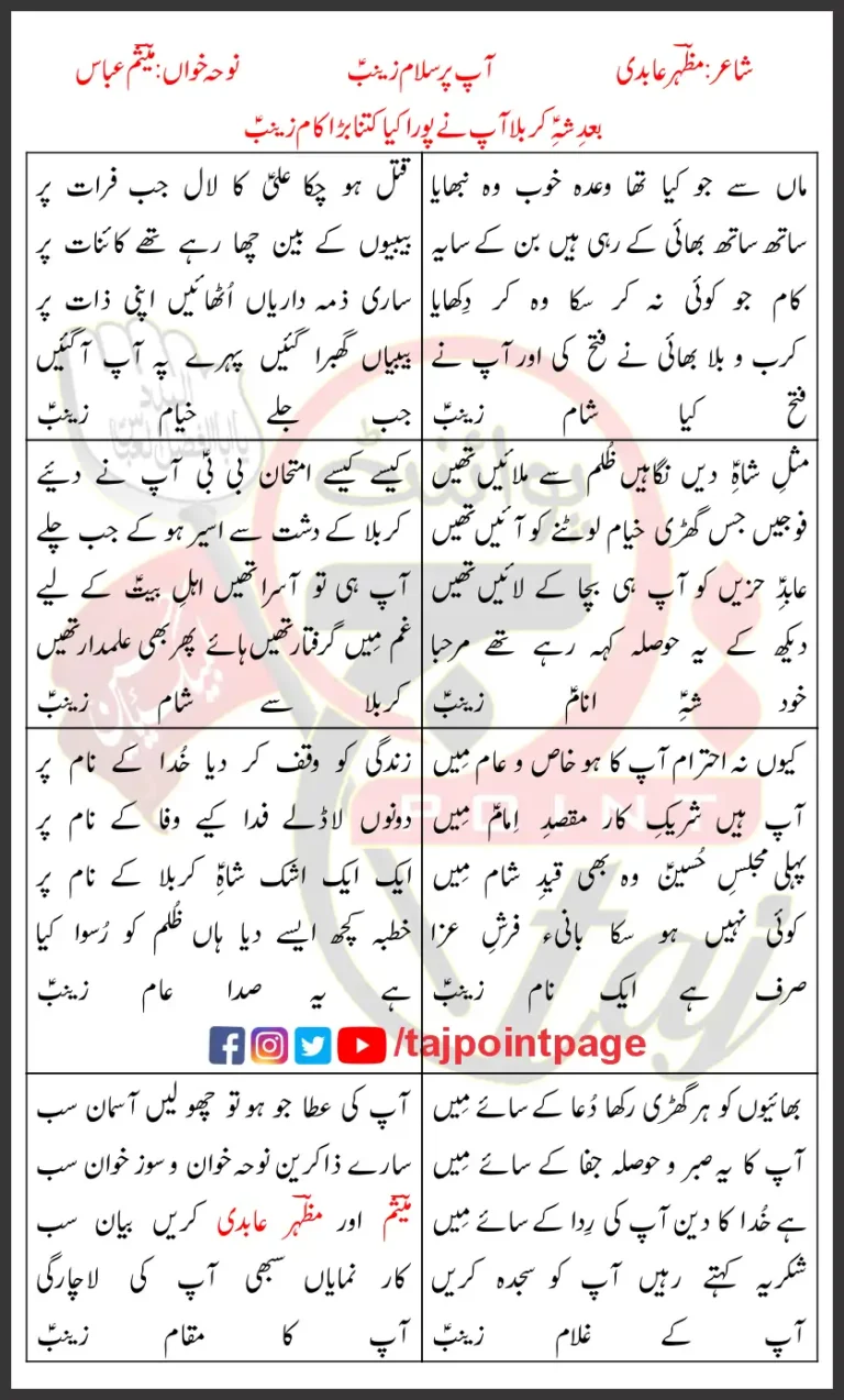Aap Par Salam Zainab Mesum Abbas Lyrics Urdu 2021