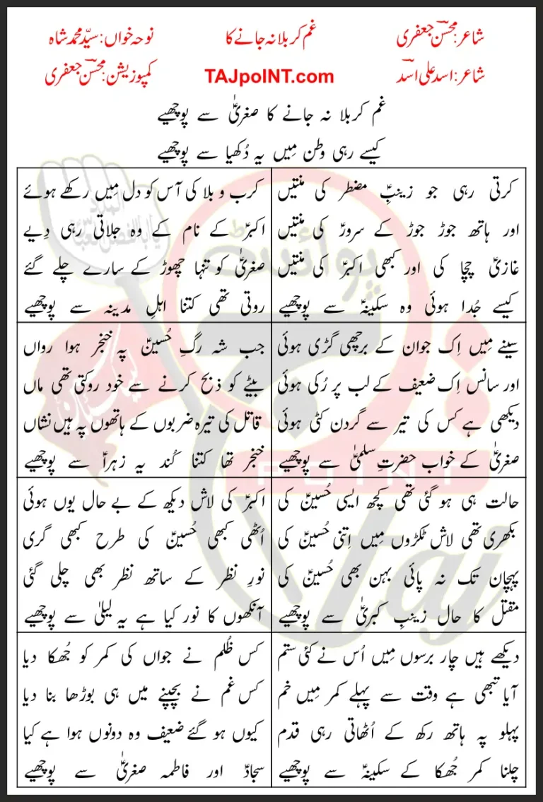 Gham Karbala Na Janay Ka Syed Mohammed Shah Lyrics In Urdu 2021